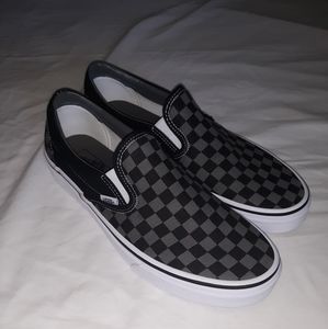 Checkerboard Van Slip Ons Black and Grey 11.5
